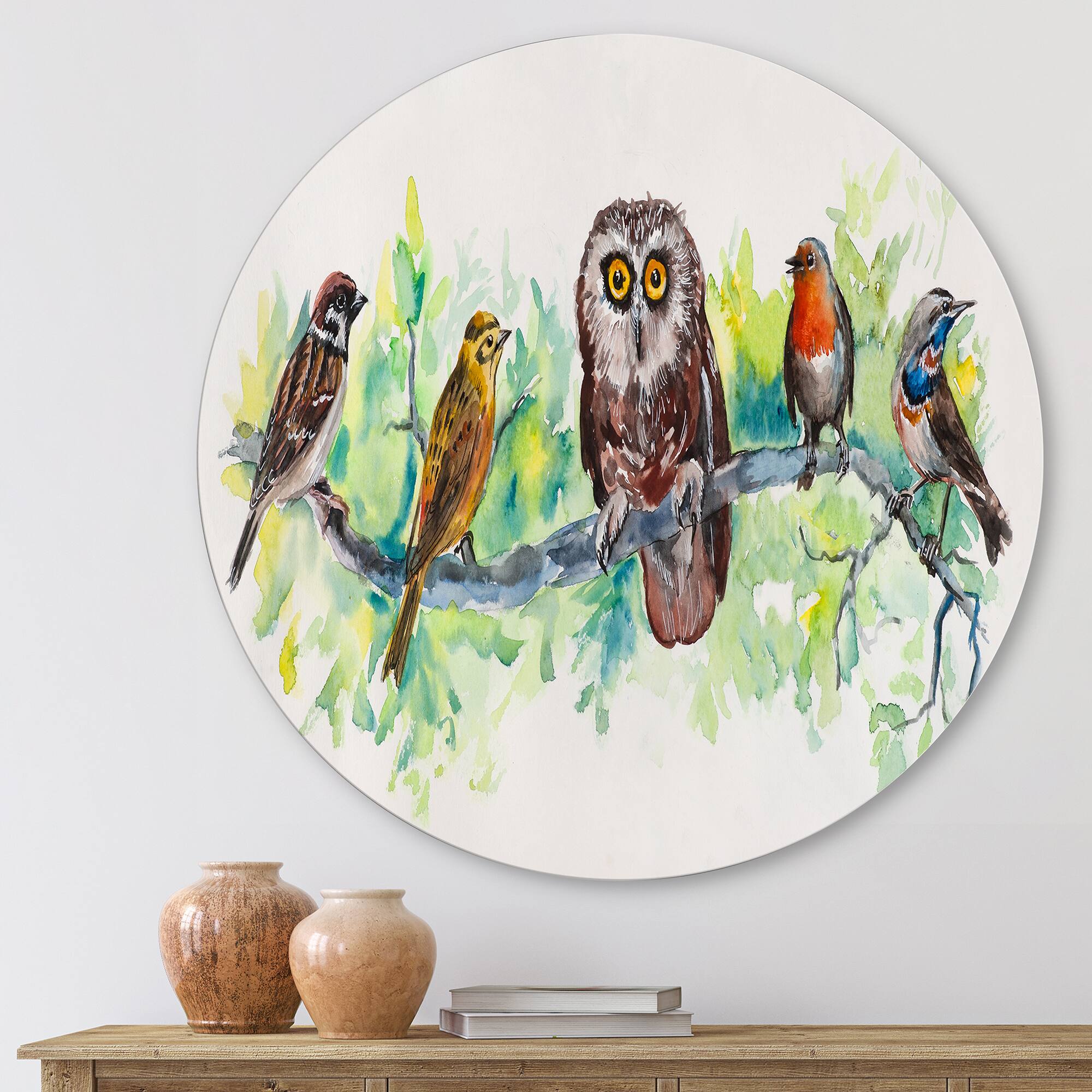 Designart - Owl On A Branch With Bird Friends